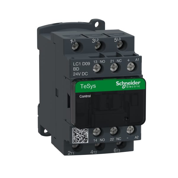 LC1D09BD LC1D09BD - TeSys D contactor - 3P(3 NO) - AC-3 - <= 440 V 9 A - 24 V DC coil. TeSys D contactors is the perfect choice for any applications.